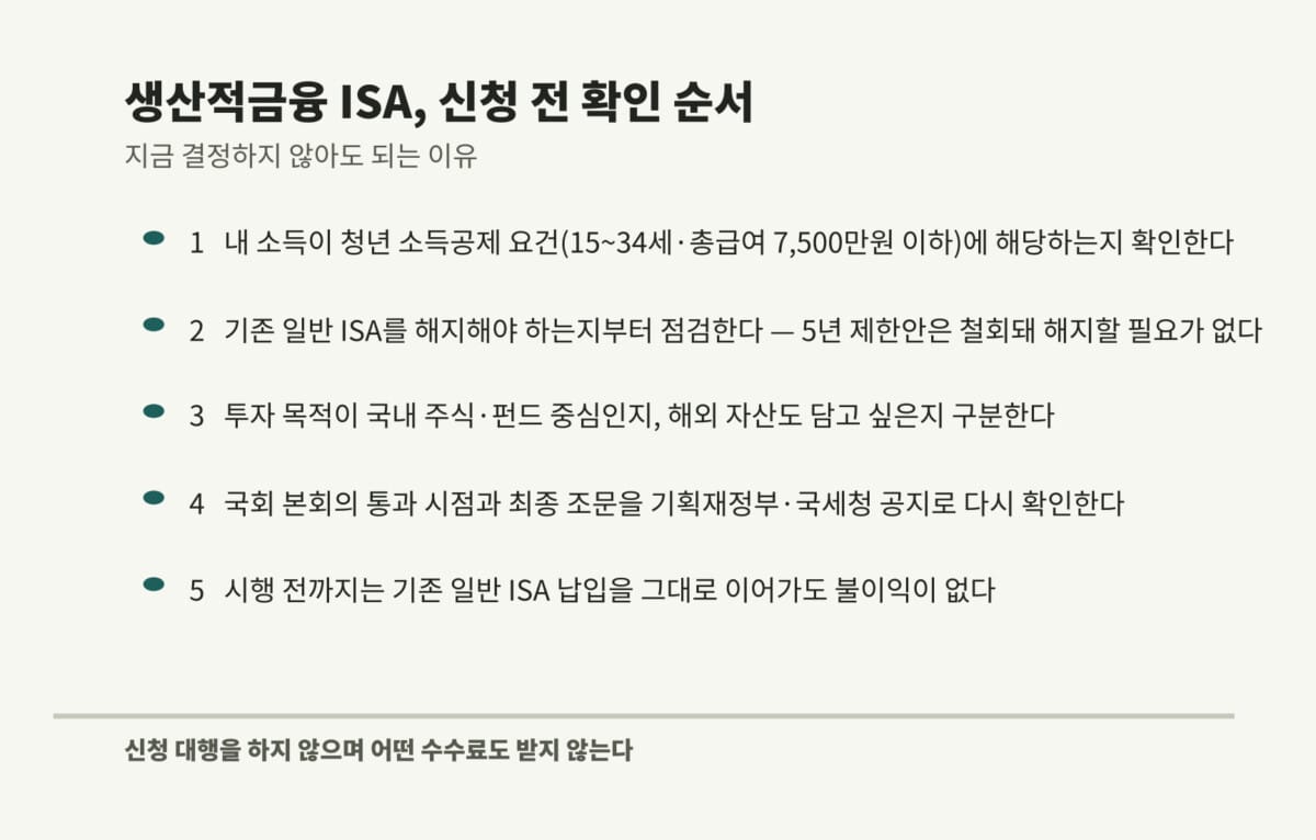 생산적금융 ISA 신청 전 확인 순서 체크리스트