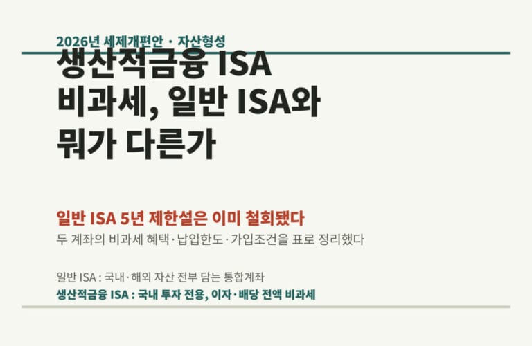 생산적금융 ISA 비과세 혜택과 일반 ISA 차이 비교 표지